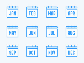 Poster - Сalendar months vector line icons. Date, Schedule and Timetable outline icon set. Short names of months from January to December.