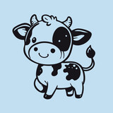 Fototapeta Pokój dzieciecy - Set of three various cute Cows. Black and white colors. Hand drawn colored trendy Vector illustrations. Funny characters. Cartoon style. Isolated on blue background