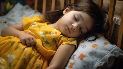 Wall Mural - Little girl sleeping in her bed