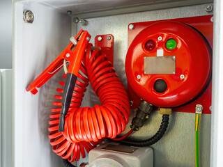Poster - grounding device. autonomous power supply. terminal on wire for electrical grounding. electricity su