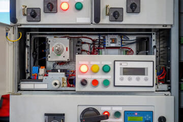 Poster - electrical control panel. industrial automation equipment. buttons for turning on electrical equipme