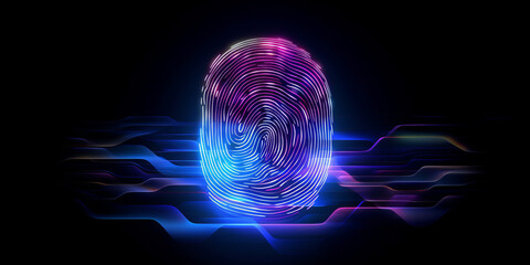 Wall Mural - Concept Protect personal data banner. Security system with fingerprint on cyber technology neon background