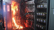 Industrial Electrical panel on fire, short circuit and junction cable box fire in house appartment or factory