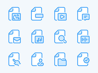 Poster - Document Type and File Format vector line icons. Library Settings and Catalog Configurations outline icon set. Image, Video, Mail, Profile, Folder, Audio, Message, Search and more.