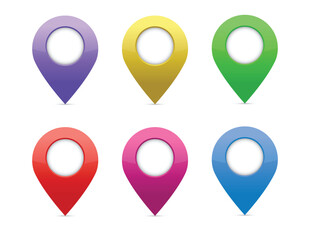 Poster - Set of colorful pins and markers for maps and navigation systems. Your location is here pin design. Vector illustration.