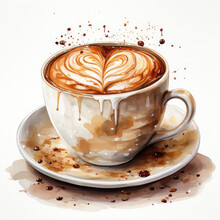 Watercolor Coffee Cup Valentine Sublimation Illustration Generative Ai