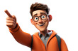 © Cherstva - Happy smiling cartoon character man showing pointing finger standing confident on white background. Successful people male person concept