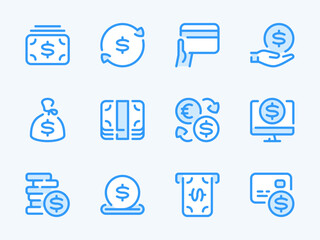 Poster - money, dollar and finance vector line icons. payment and savings outline icon set. money bag, pile o