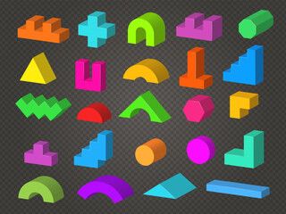 Poster - game blocks. kids constructor colored details collection recent vector cartoon blocks collection