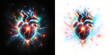 A cosmic heart pulsates with stars and nebulae, vibrant colors radiate against pitch black, the universe's heart. isolated on black and alpha transparent background...