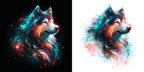 Wall Mural - a cosmic dog outlined by starlight and nebulae, with a mystical deep space aura. isolated on black a