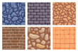 © ssstocker - Game stone textures. Cartoon cobblestone tiles flooring square rock brick wall medieval castle, cobbled floor surface bridge pavement paving seamless ingenious vector illustration