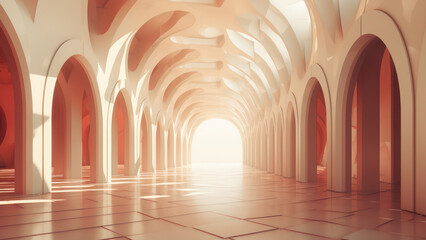 Poster - an indoor corridor with architectural columns and urban design
