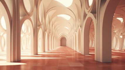 Poster - an indoor corridor with architectural columns and urban design