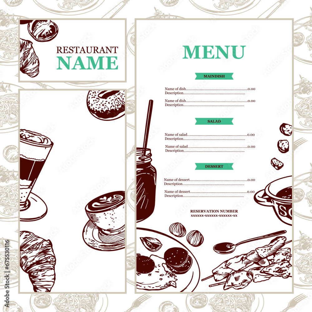 Scrambled eggs, kebab, soup, juice, spoon. Vector illustration of lunch ...