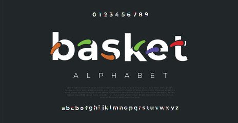 BASKET abstract digital technology logo font alphabet. Minimal modern urban fonts for logo, brand etc. Typography typeface uppercase lowercase and number. vector illustration