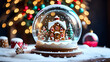 Christmas in a snowball snowy. Snow Globe. Photorealistic Illustration, 3d Illustration. Copy Space.