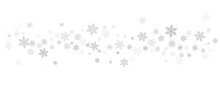 Christmas Snowflakes Background. Winter Silver Snow Falling Minimal Decoration, Greeting Card. Noel Subtle Backdrop. Vector Illustration