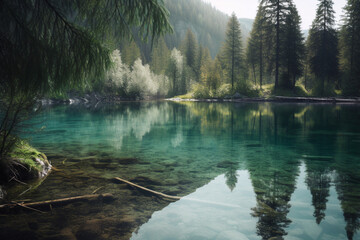 Canvas Print - Serene lake landscape generative AI