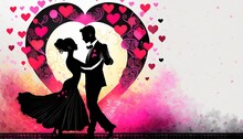 Valentine's Day Background With Heart, Couple Dancing