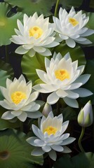 Sticker - White lotus flowers in a pond. Generative AI.