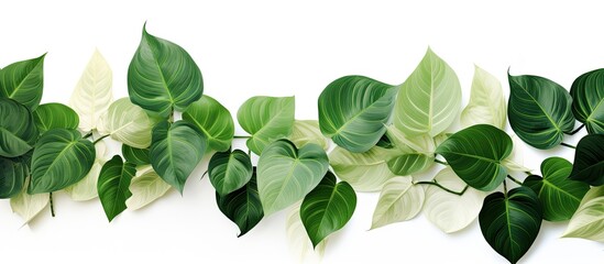 Wall Mural - The beautiful design of green leaves on a white background creates a refreshing pattern reminiscent of the vibrant colors and lush nature in summer and spring