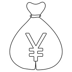 Poster - Money bag continuous one line drawing. Chinese currency sign. Vector illustration isolated on white.