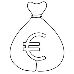 Poster - Money bag continuous one line drawing. Business euro sign concept. Vector illustration isolated on white.