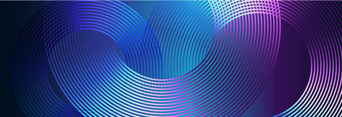 Leinwandbilder - Abstract colorful blue green purple circle lines glowing on dark background Minimal geometric design. Futuristic concept used  for poster, banner, brochure cover, header, presentation, web, flyer 