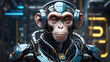 Artificial intelligence concept with monkey cyborg illustration, Futuristic brain AI processor