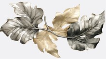  A Silver And Gold Leaf Is Shown On A White Background With A Black And White Image Of A Leaf On The Left Side Of The Image.  Generative Ai