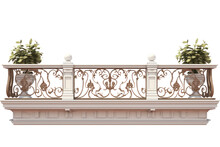 Balcony With Flowers Isolated On Transparent Background, Png File