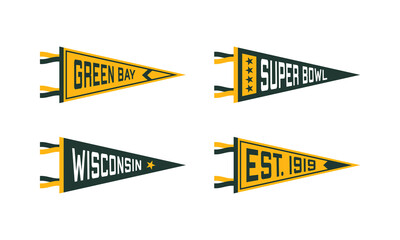 Wall Mural - Green Bay, Wisconsin Football Pennant Flags Set. Vector Football pendant Icons. University USA Sport flag, isolated
