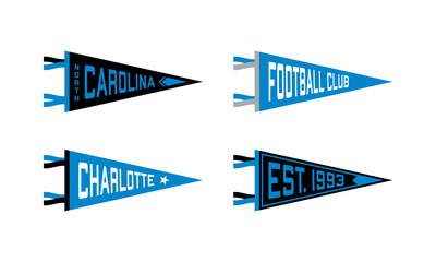 Wall Mural - Charlotte, North Carolina Football Pennant Flags Set. Vector Football pendant Icons. University USA Sport flag, isolated