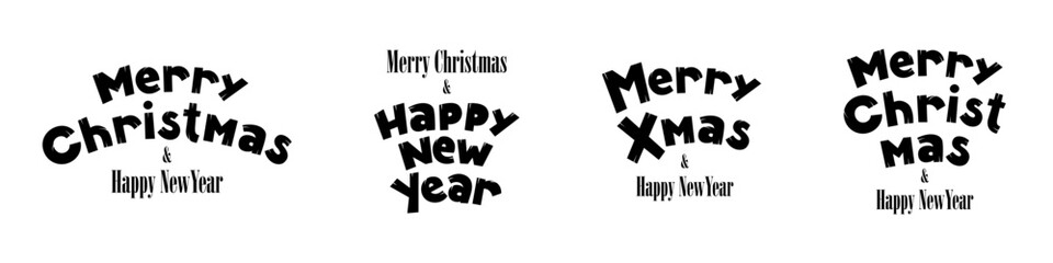 Wall Mural - Merry Christmas and Happy New Year creative inscription set. Holiday lettering templates for greeting card or overlay. Wonderful season greeting decoration. Vector vintage typography logo collection