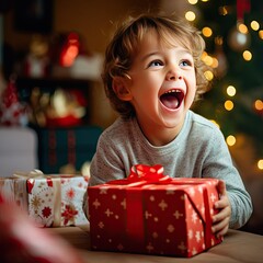 Wall Mural - Children at Christmas with presents