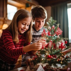 Children at Christmas with presents