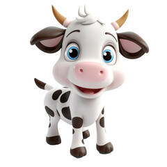 Wall Mural - Cute Cartoon Cow Isolated On a Transparent Background 