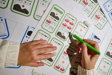 UX mobile application wireframe. Sketch, prototype, framework, layout future app design project. UI/UX - user interface and user experience designer. Creative concept for smartphone. App development