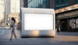 © sizsus - futuristic modern design of public area information signboard neon screen as touchscreen interactive blank empty white billboard or menu smart kiosk machine as street advertisement display mockup