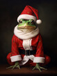 An Oil Painting Portrait of a Frog Dressed Like Santa Claus