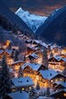 © Sergio Lucci - Christmas backdrop with snow-covered alpine village. Serene mountains valley.