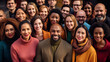 Group portrait of smiling multicultural team, diverse people displaying unity