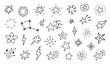 Doodle cute glitter pen line elements. Line movement element, emotion effect decoration icon. Set of simple hand-drawn decorative illustrations. Doodle sparkles, stars. Simple line style emphasis