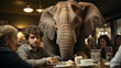 Group of Family and Friends At The Dinner Table Ignoring The Elephant in the Room. Generative AI.