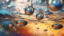 Oil And Water Background, Macro Drop Texture, Abstract Texture, Bubbles And Liquid Pattern, Yellow Droplet Flow Close-up