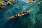 aerial view of a rowing boat in an autumn landscape