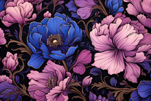 Elegant Floral Pattern In Purple Blue
