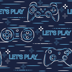 Aufkleber - seamless abstract pattern with colourful silhouettes joystick game. background for boys.