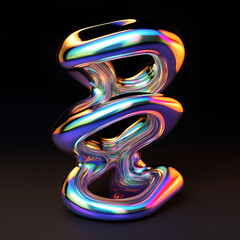 Wall Mural - abstract 3d sculpture holographic art futuristic design. statue with liquid metallic texture with on